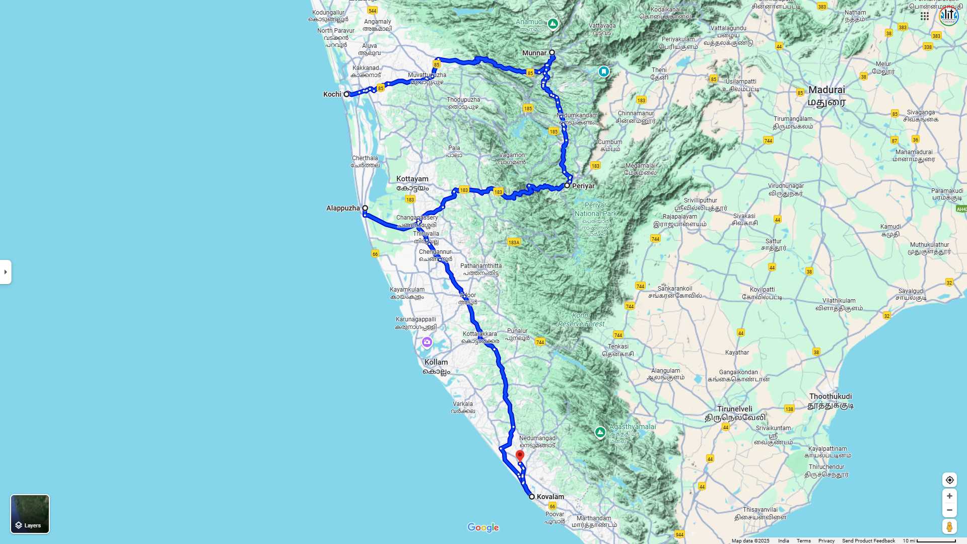 KERALA TOUR PACKAGE MAP