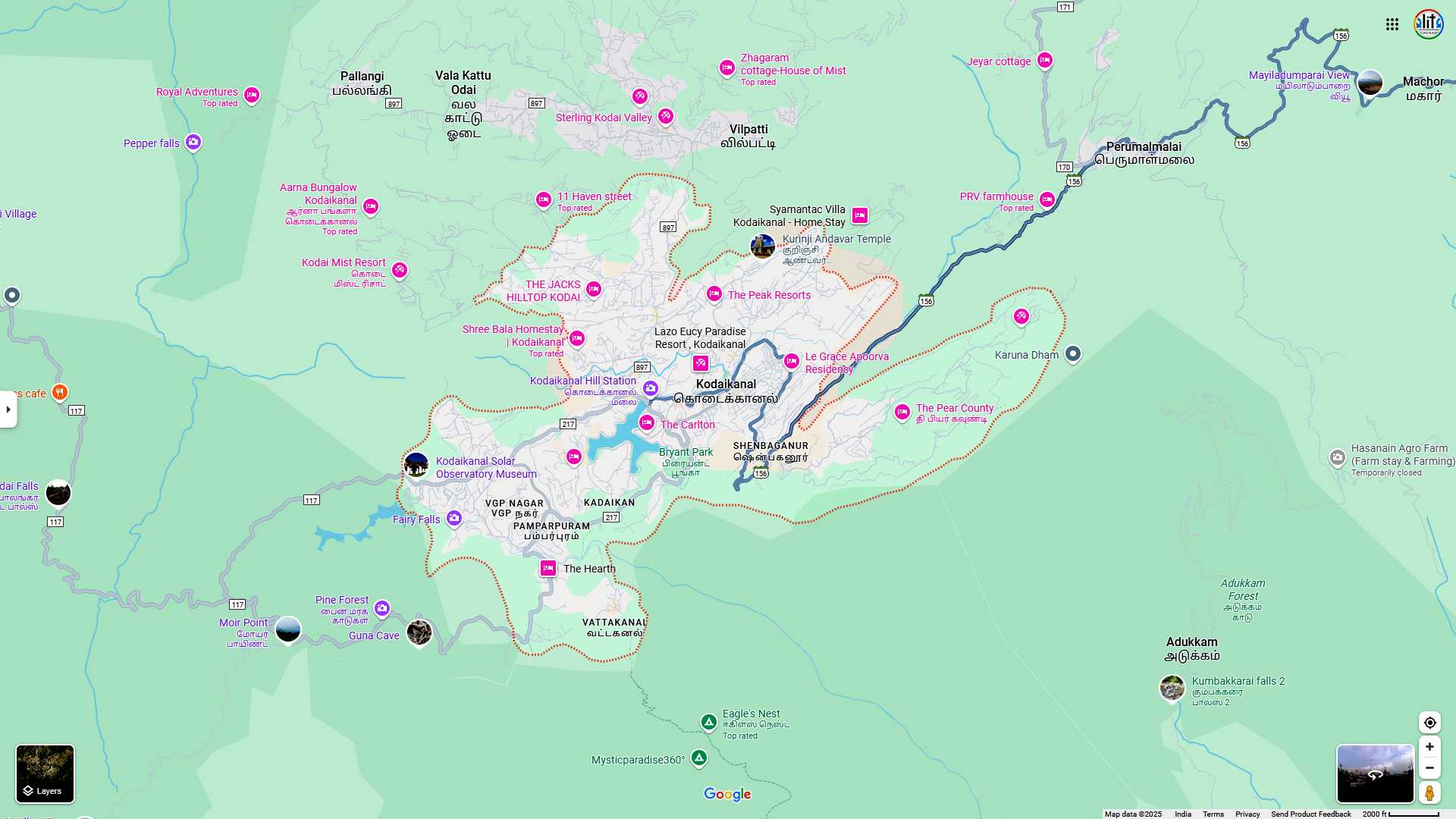 KODAIKANAL MAP ELITE ITTINERARY