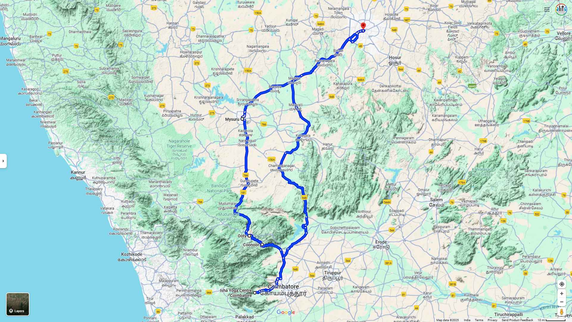 Mysore Coorg Ooty Tour Package Map