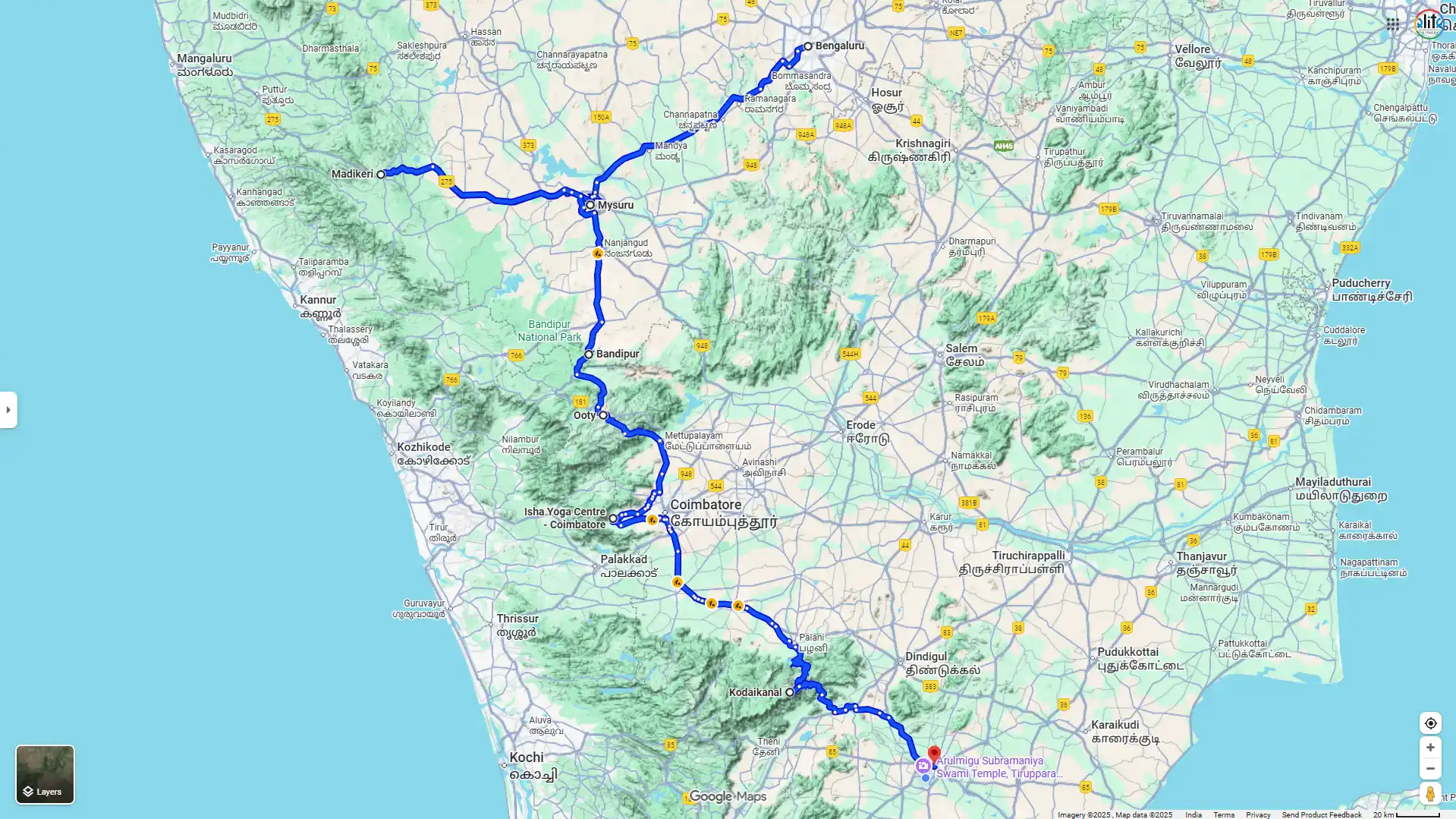 Elite Itinerary Hill Station Tour Package Map 9 Days 8 Nights