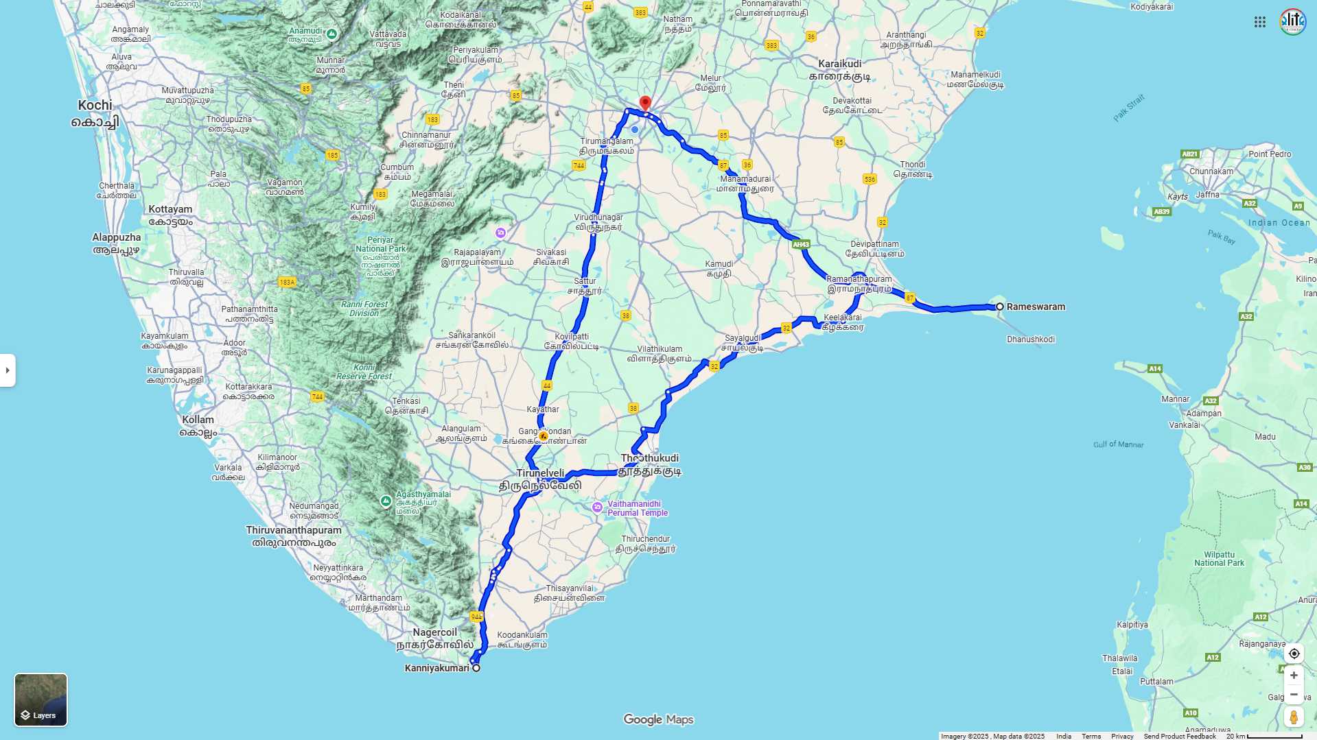 Madurai Rameshwaram Kanyakumari Tour Package Map