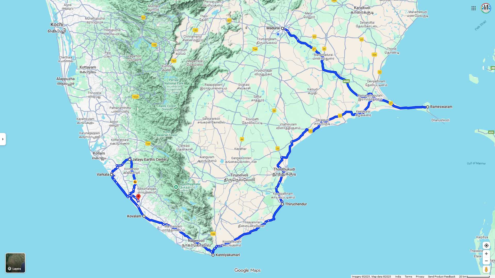 Madurai Rameshwaram Tiruchendur Kanyakumari Kovalam Trivandrum Jatayu Varkala Trivandrum Tour Package Map