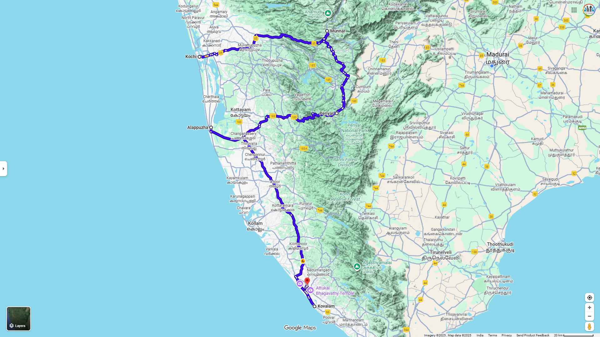 KERALA TOUR MAP 5N6D BY ELITE TOUR ITINERARY